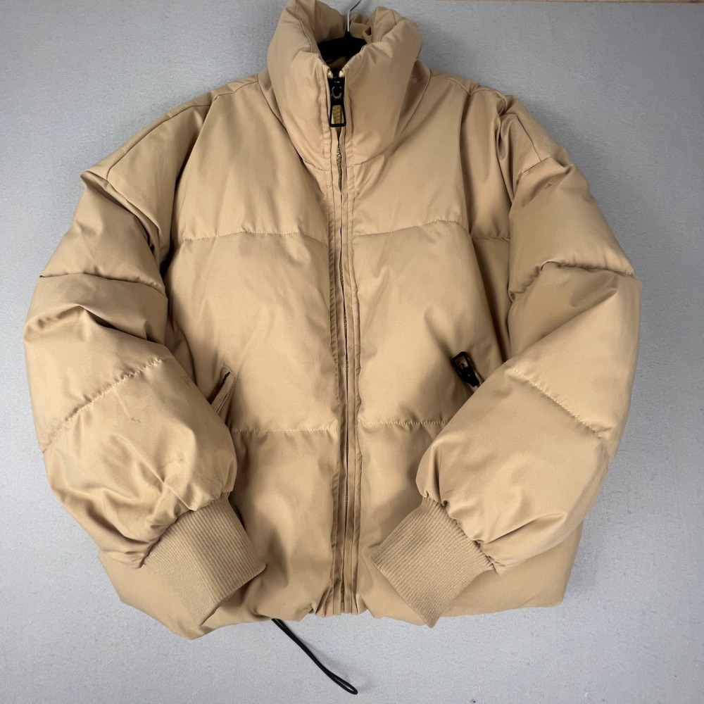 Puffer Jacket Womens L Tan Beige Full Zip Quilted Padded Winter Coat Street‎